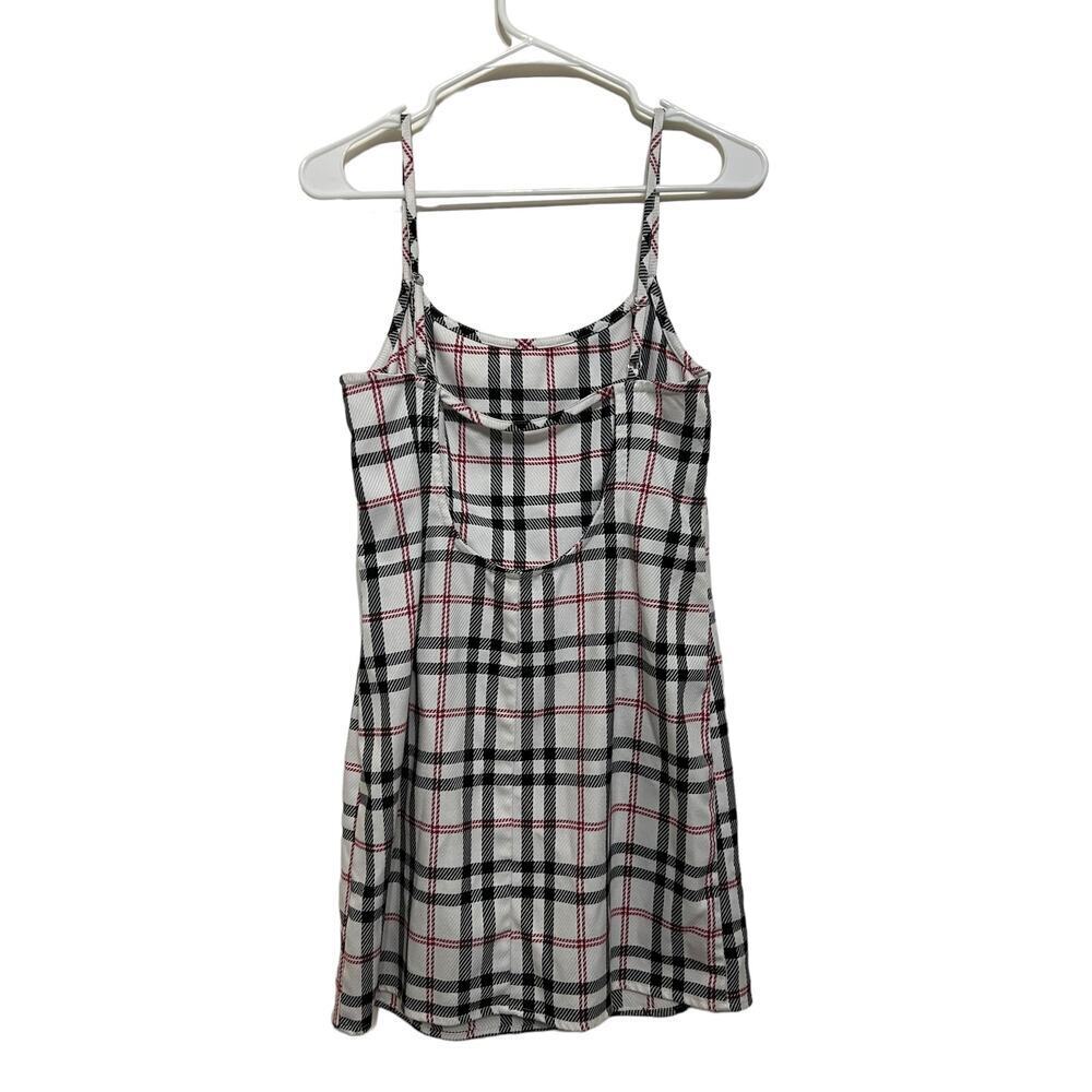 Forever 21 Plaid Bodycon Open Back Mini Dress Red Black White Medium - Picture 5 of 5